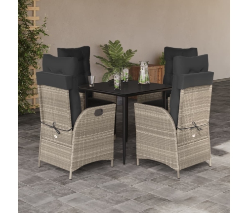 Set comedor de jardín 5 pzas cojines ratán sintético gris claro