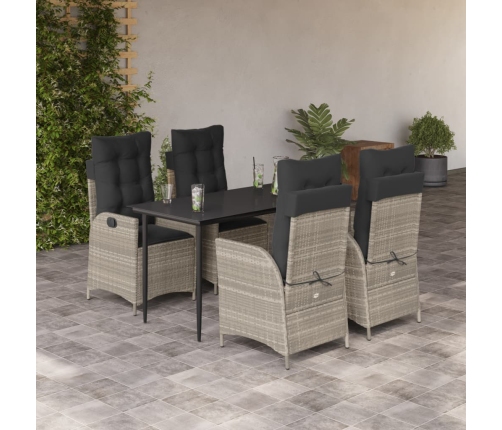 Set comedor de jardín 5 pzas cojines ratán sintético gris claro