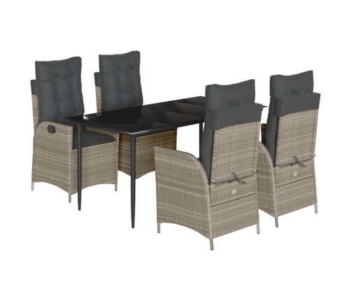 Set comedor de jardín 5 pzas cojines ratán sintético gris claro