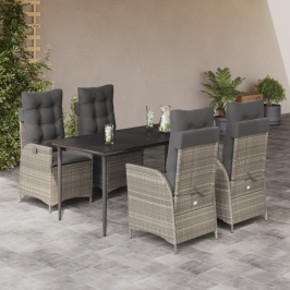 Set comedor de jardín 5 pzas cojines ratán sintético gris claro