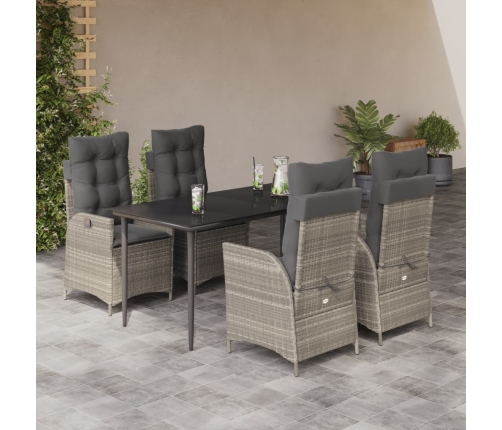 Set comedor de jardín 5 pzas cojines ratán sintético gris claro