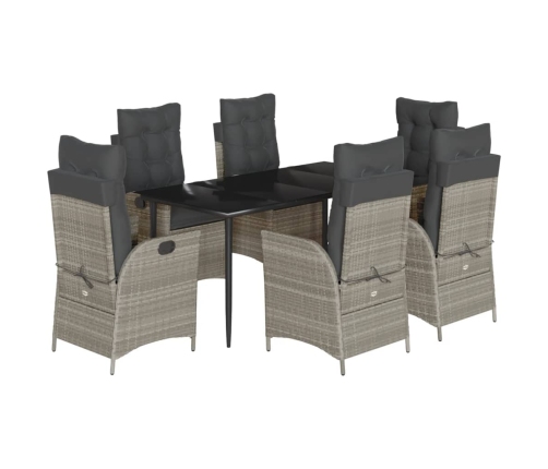 Set comedor jardín 7 pzas y cojines ratán sintético gris claro