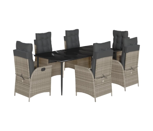 Set comedor jardín 7 pzas y cojines ratán sintético gris claro
