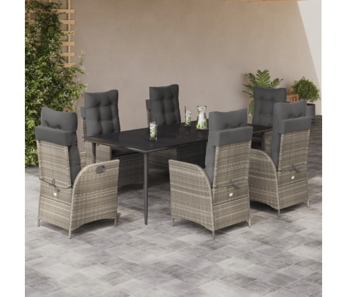 Set comedor jardín 7 pzas y cojines ratán sintético gris claro
