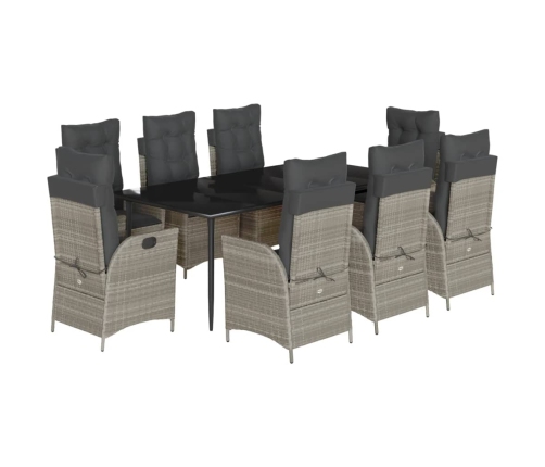 Set comedor de jardín 9 pzas cojines ratán sintético gris claro