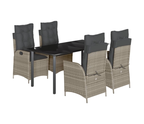 Set comedor de jardín 5 pzas cojines ratán sintético gris claro