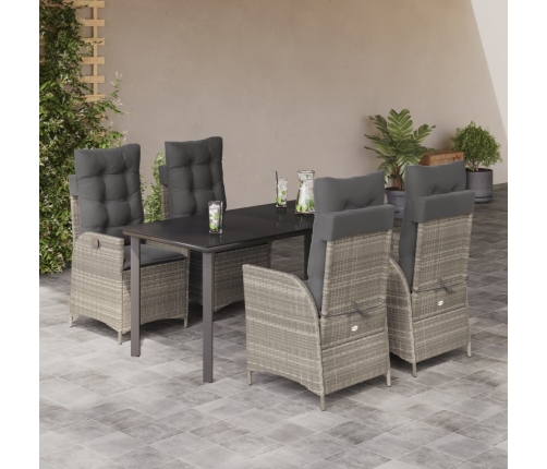 Set comedor de jardín 5 pzas cojines ratán sintético gris claro