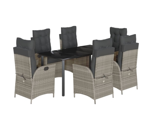 Set comedor jardín 7 pzas y cojines ratán sintético gris claro