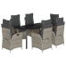 Set comedor jardín 7 pzas y cojines ratán sintético gris claro
