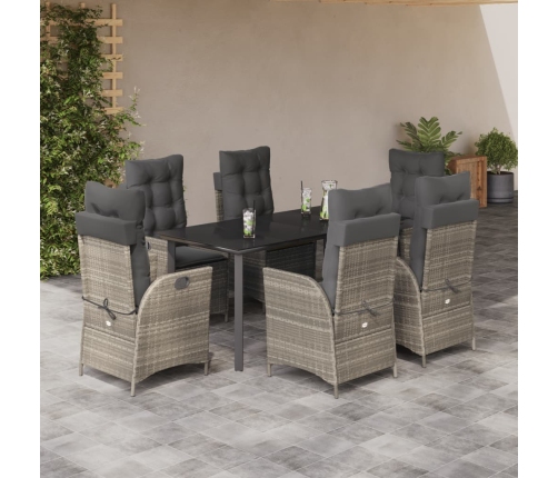 Set comedor jardín 7 pzas y cojines ratán sintético gris claro