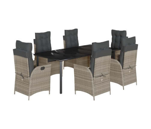 Set comedor jardín 7 pzas y cojines ratán sintético gris claro