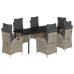 Set comedor jardín 7 pzas y cojines ratán sintético gris claro
