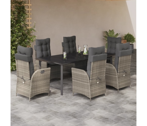 Set comedor jardín 7 pzas y cojines ratán sintético gris claro