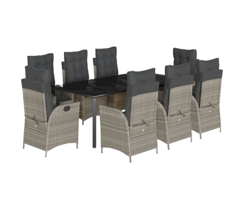 Set comedor de jardín 9 pzas cojines ratán sintético gris claro