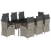 Set comedor de jardín 9 pzas cojines ratán sintético gris claro