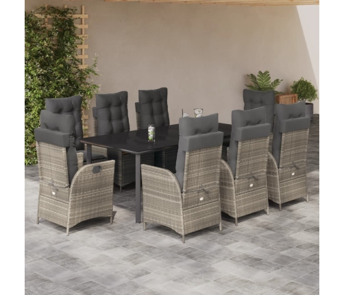 Set comedor de jardín 9 pzas cojines ratán sintético gris claro