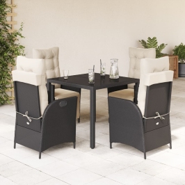 Set de muebles jardín 5 pzas con cojines ratán sintético negro