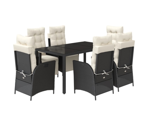 Set de comedor de jardín 7 pzas y cojines ratán sintético negro