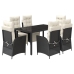 Set de comedor de jardín 7 pzas y cojines ratán sintético negro