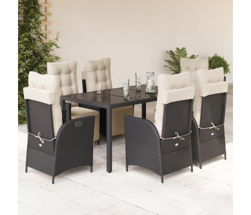 Set de comedor de jardín 7 pzas y cojines ratán sintético negro