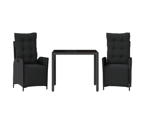 Set comedor de jardín 3 pzas con cojines ratán sintético negro