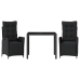 Set comedor de jardín 3 pzas con cojines ratán sintético negro