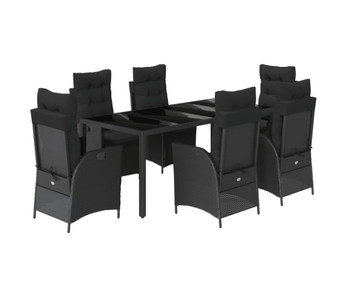 Set de comedor de jardín 7 pzas y cojines ratán sintético negro