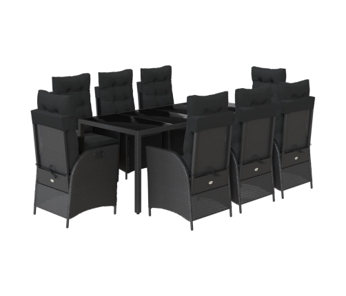 Set de comedor de jardín 9 pzas y cojines ratán sintético negro