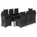 Set de comedor de jardín 9 pzas y cojines ratán sintético negro