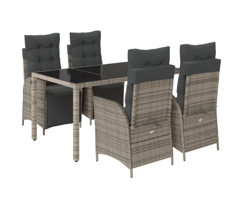 Set comedor de jardín 5 piezas con cojines ratán sintético gris