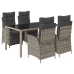 Set comedor de jardín 5 piezas con cojines ratán sintético gris