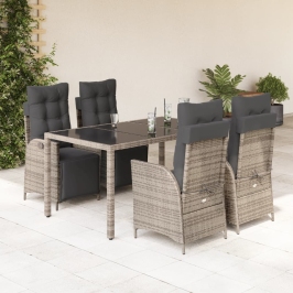 Set comedor de jardín 5 piezas con cojines ratán sintético gris