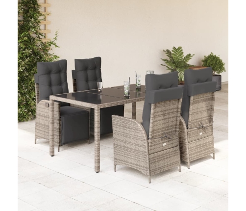 Set comedor de jardín 5 piezas con cojines ratán sintético gris