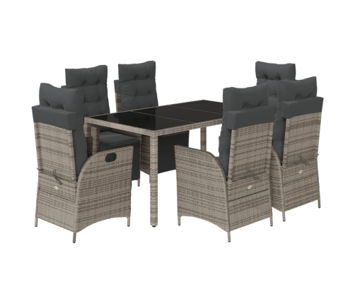 Set comedor jardín 7 pzas y cojines ratán sintético gris