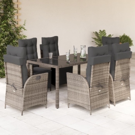 Set comedor jardín 7 pzas y cojines ratán sintético gris