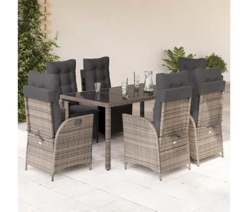 Set comedor jardín 7 pzas y cojines ratán sintético gris