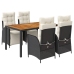 Set de muebles jardín 5 pzas con cojines ratán sintético negro