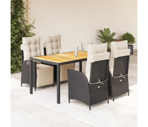 Set de muebles jardín 5 pzas con cojines ratán sintético negro