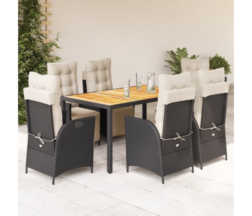 Set de comedor de jardín 7 pzas y cojines ratán sintético negro