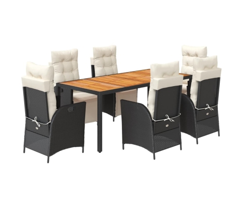 Set de comedor de jardín 7 pzas y cojines ratán sintético negro