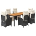 Set de comedor de jardín 7 pzas y cojines ratán sintético negro