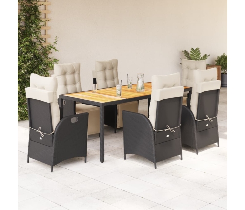 Set de comedor de jardín 7 pzas y cojines ratán sintético negro