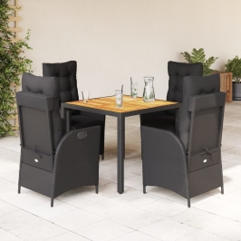 Set de muebles jardín 5 pzas con cojines ratán sintético negro
