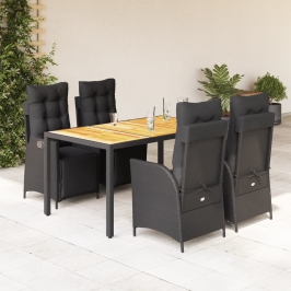 Set de muebles jardín 5 pzas con cojines ratán sintético negro