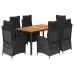 Set de comedor de jardín 7 pzas y cojines ratán sintético negro