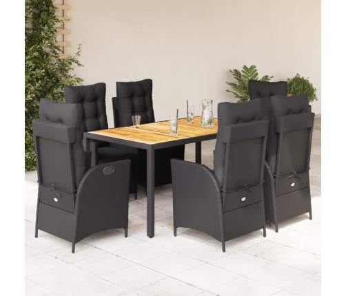 Set de comedor de jardín 7 pzas y cojines ratán sintético negro