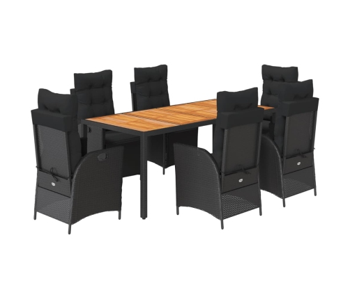 Set de comedor de jardín 7 pzas y cojines ratán sintético negro