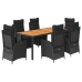 Set de comedor de jardín 7 pzas y cojines ratán sintético negro