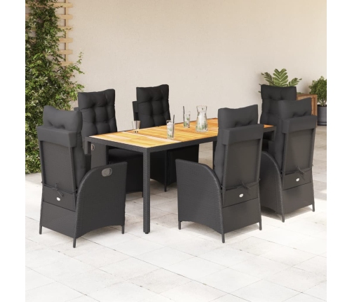 Set de comedor de jardín 7 pzas y cojines ratán sintético negro