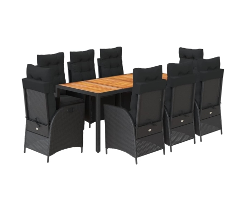 Set de comedor de jardín 9 pzas y cojines ratán sintético negro